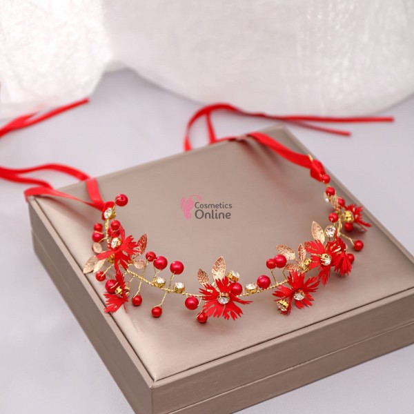 Accesoriu modern pentru decor par WED07NN Auriu cu cristale si perle de 29cm